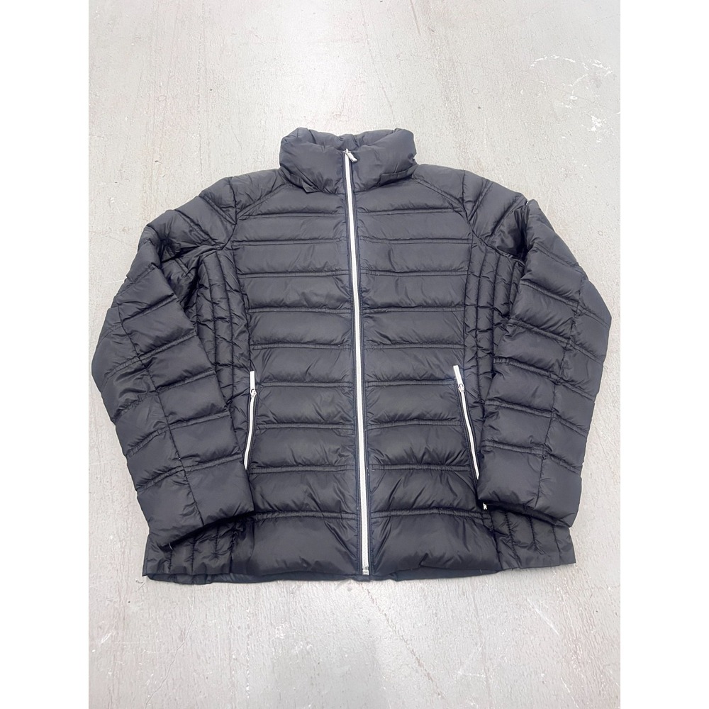 Michael Kors Down Puffer Jacket Womens Medium Black Quilted Packable Full Zip